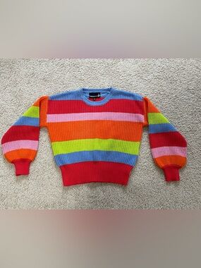 Broadway 38 Colorblock Knit Crewneck Sweater - Red & Light Blue